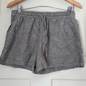 Casual Striped Drawstring Shorts - Tan 3” Linen blend